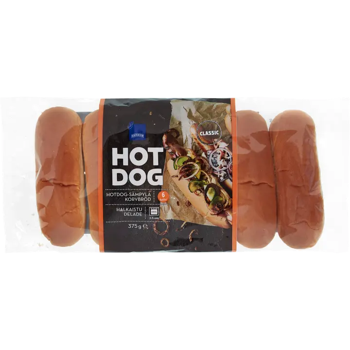 Rainbow 375g Hot Dog sämpylä 6kpl