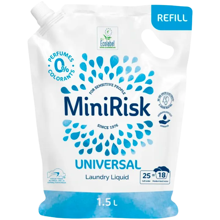 Mini Risk Universal pyykinpesuneste 1,5L täyttöpussi