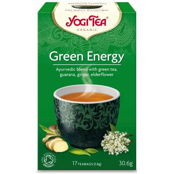 Yogi Tea Luomu Green Energy Vihreä yrtti-guarana-kombucha Maustetee Ayurvedinen 17x1,8g