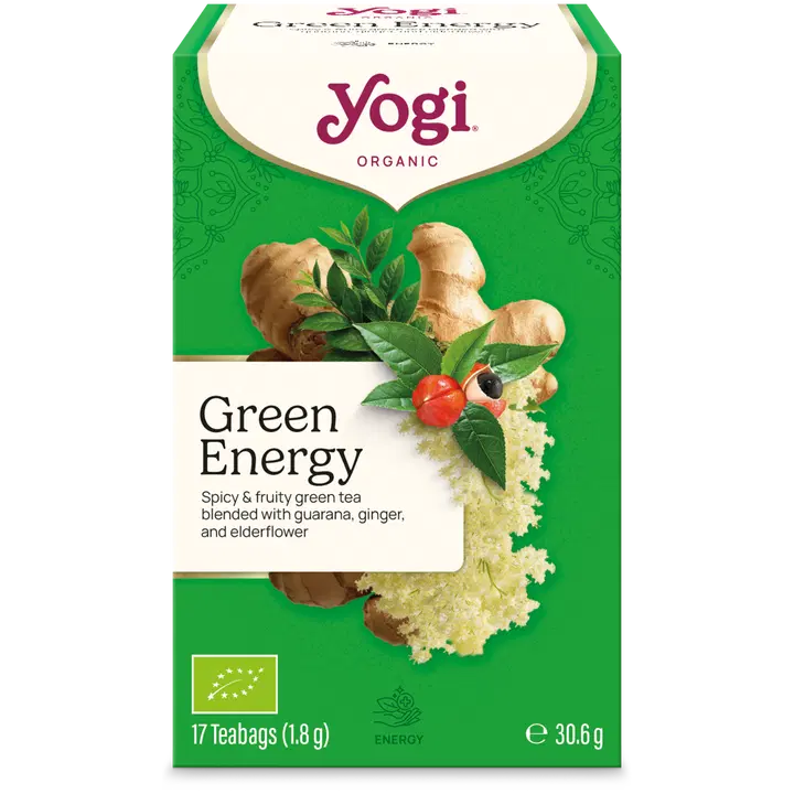 Yogi Tea Luomu Green Energy Vihreä yrtti-guarana-kombucha Maustetee Ayurvedinen 17x1,8g