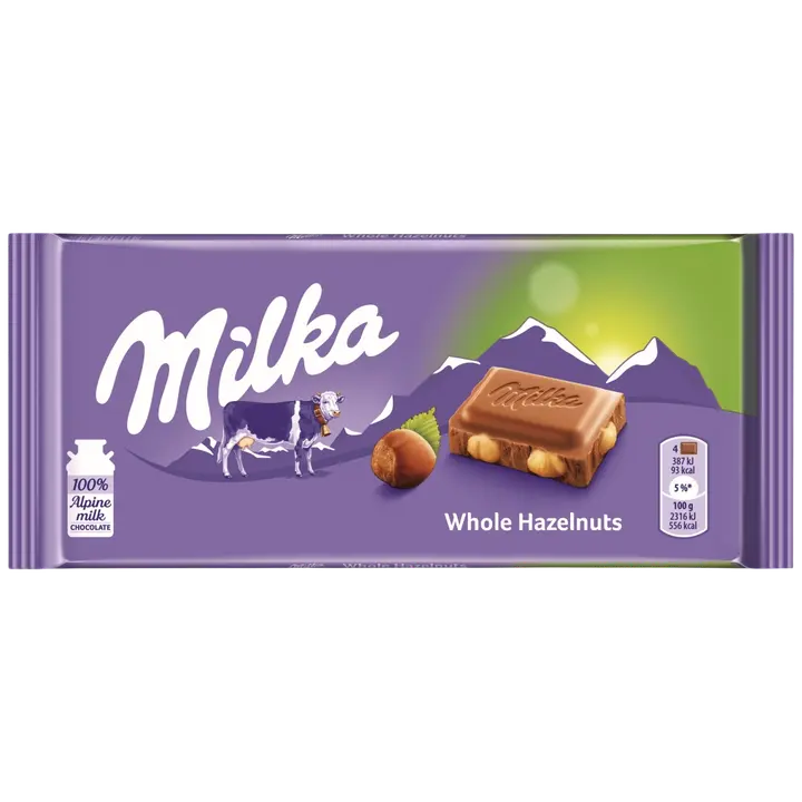 Piimašokolaad tervete pähklitega, 100 g