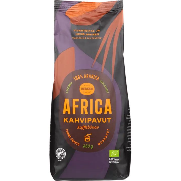 Herkku Africa 350g kahvipavut tumma paahto luomu