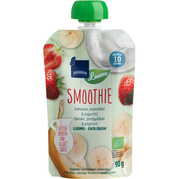 Rainbow smoothie banaani, mansikka & jogurtti luomu 90 g 10 kk
