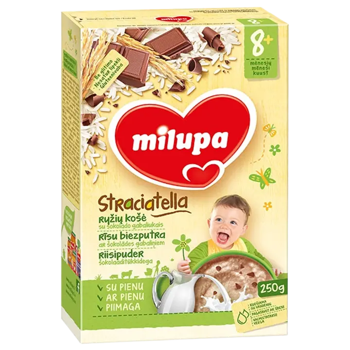 Milupa stracciatella-piimapuder šokolaaditükikestega 250 g, alates 8-elukuust