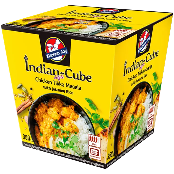 350g Kitchen Joy Thai-Cube Tikka Masala -kanaa ja jasmiiniriisiä, pakasteateria