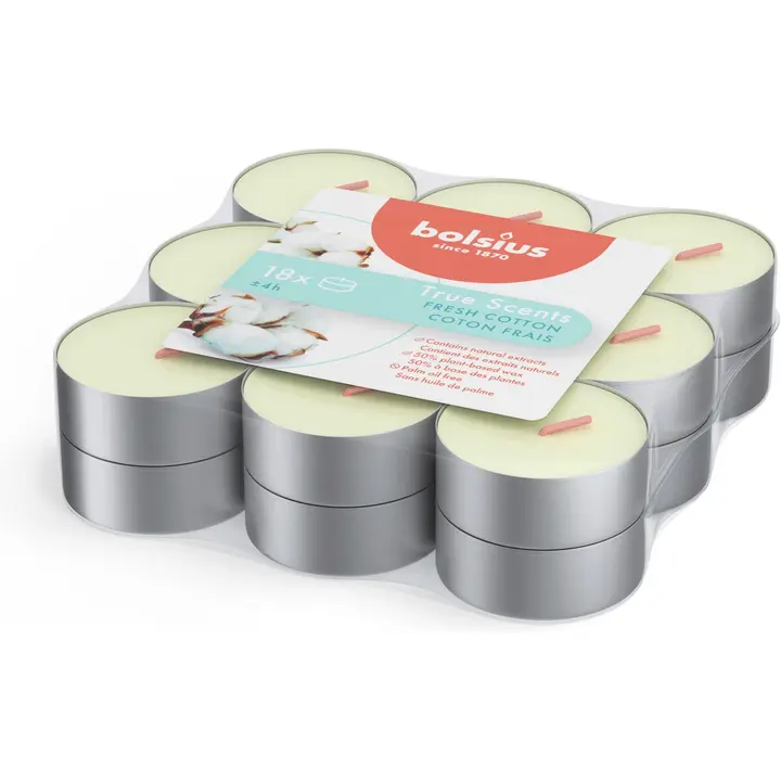 Bolsius True Scents – tuoksulämpökynttilät – Fresh Cotton – 18 kpl/pakkaus