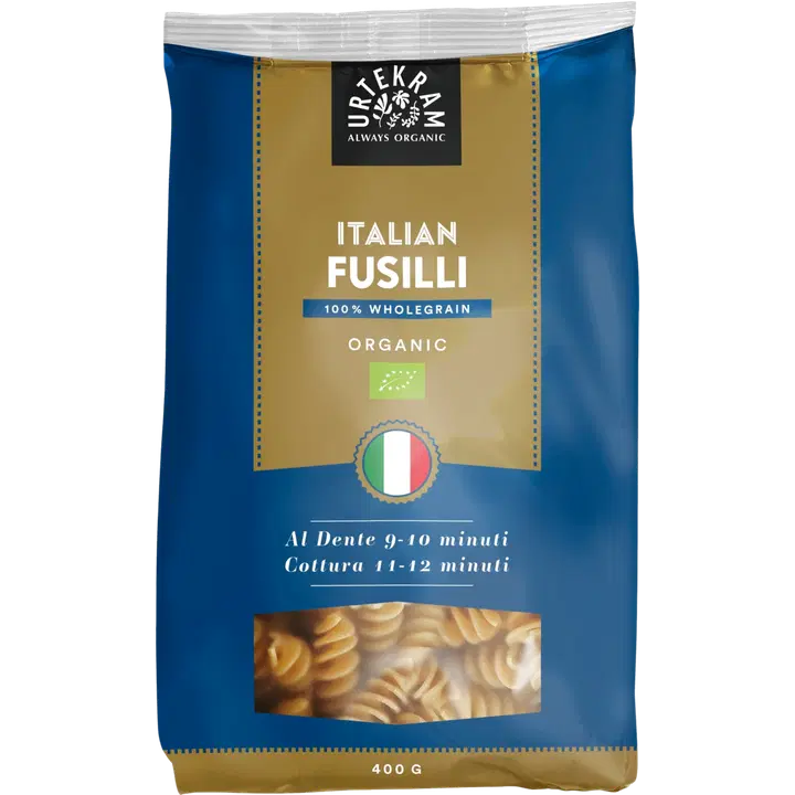 URTEKRAM luomu Pasta Fusilli 100 % täysjyvää 400g