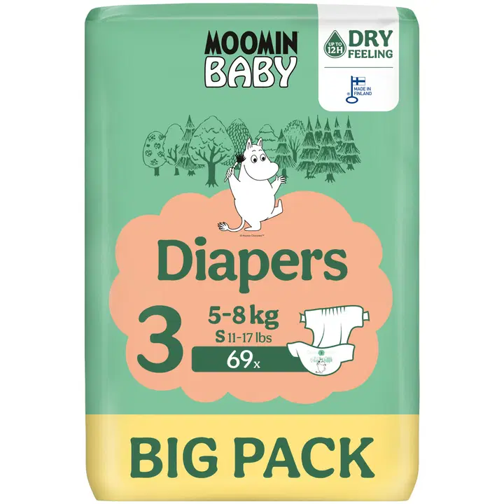 Moomin Baby Diapers teippivaippa koko 3, 69 kpl  5-8 kg