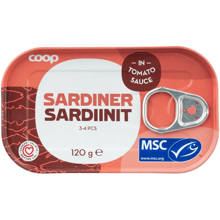 Coop sardiinit tomaattikastikkeessa MSC 120 g