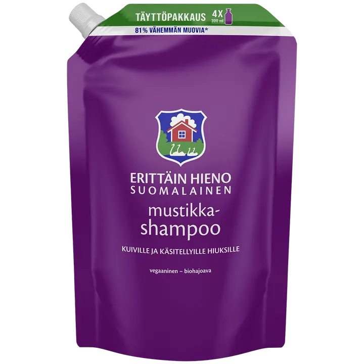 Erittäin Hieno Suomalainen Mustikkashampoo täyttöpakkaus 1,2l