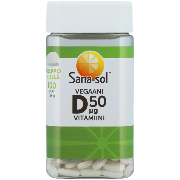 Sana-sol Vegaani D-vitamiini 50µg vitamiinitabletti ravintolisä 100tabl/33g