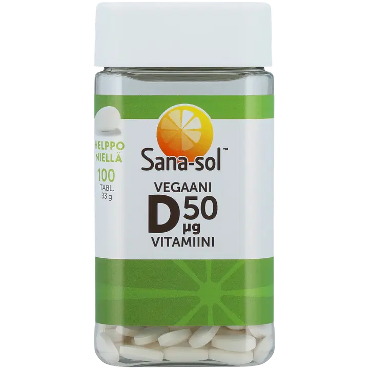 Sana-sol Vegaani D-vitamiini 50µg100tabl/33g