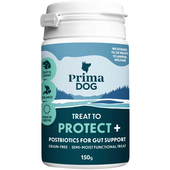 PrimaDog Protect+ 150 g godis – Postbiotika för att stödja tarmens funktion