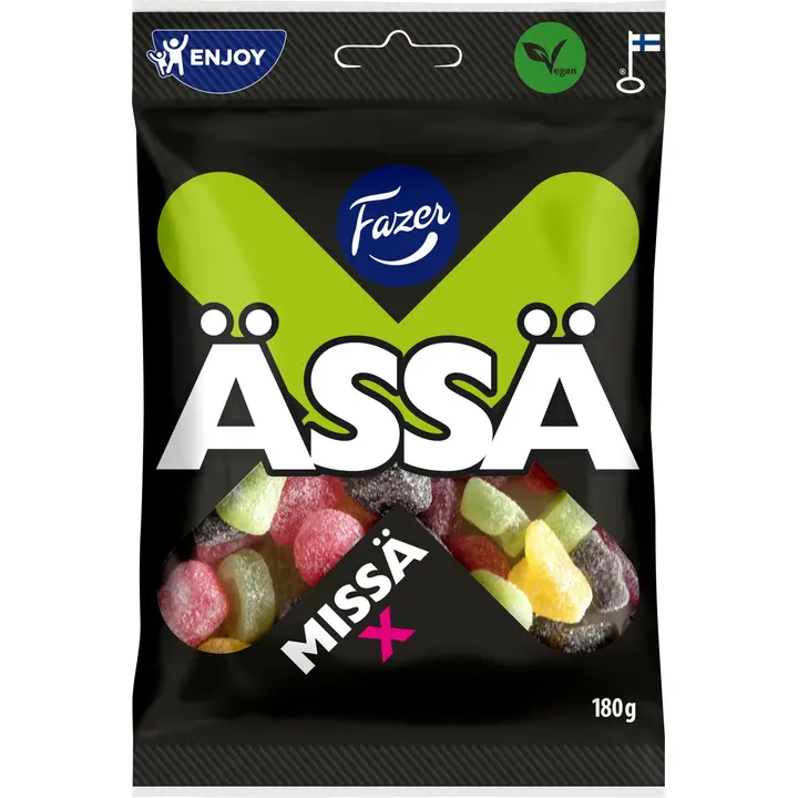Fazer Ässä Missä X kirpeä hedelmä- ja lakritsikarkkipussi 180g