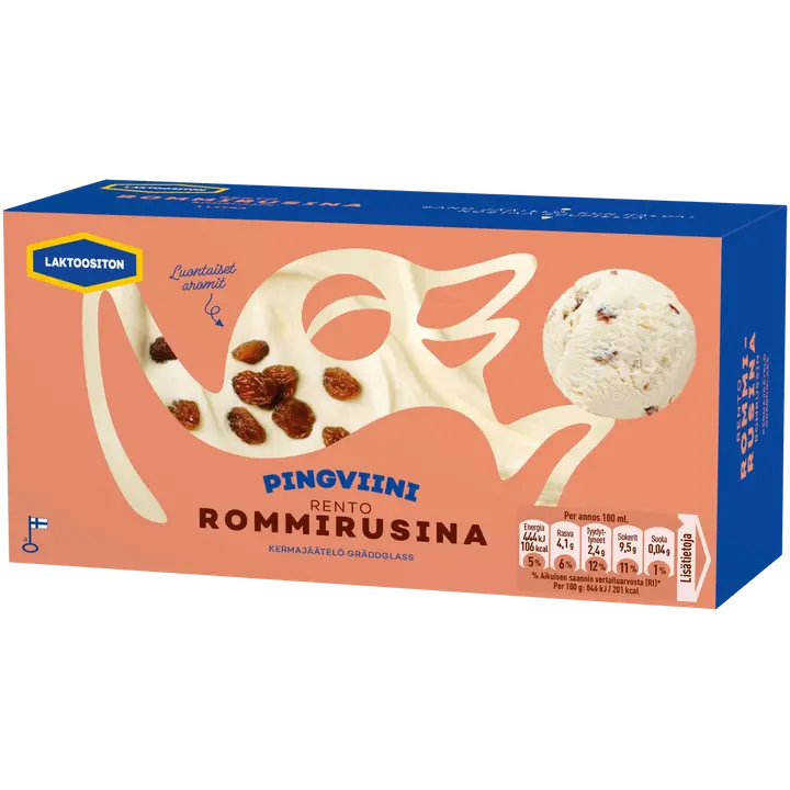 Pingviini Rommirusina laktoositon kermajäätelö kotipakkaus 1L/525g