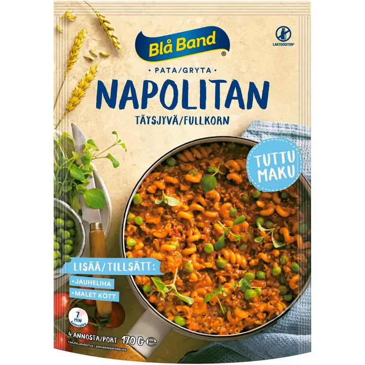 Blå Band laktoositon täysjyvä Napolitan Pata täysjyväpasta-kasvis-mausteseos 170g