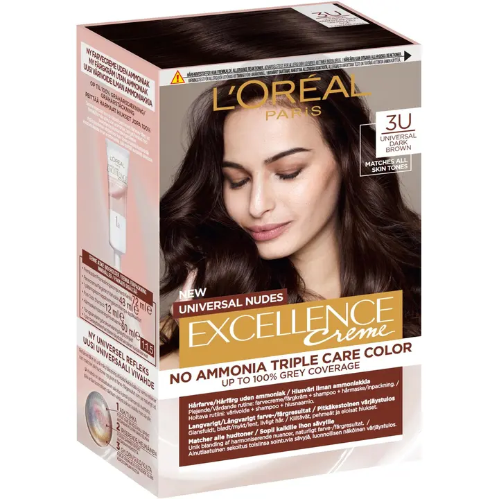 L'Oréal Paris Excellence Universal Nudes 3U Universal Dark Brown kestoväri ilman ammoniakkia 1kpl