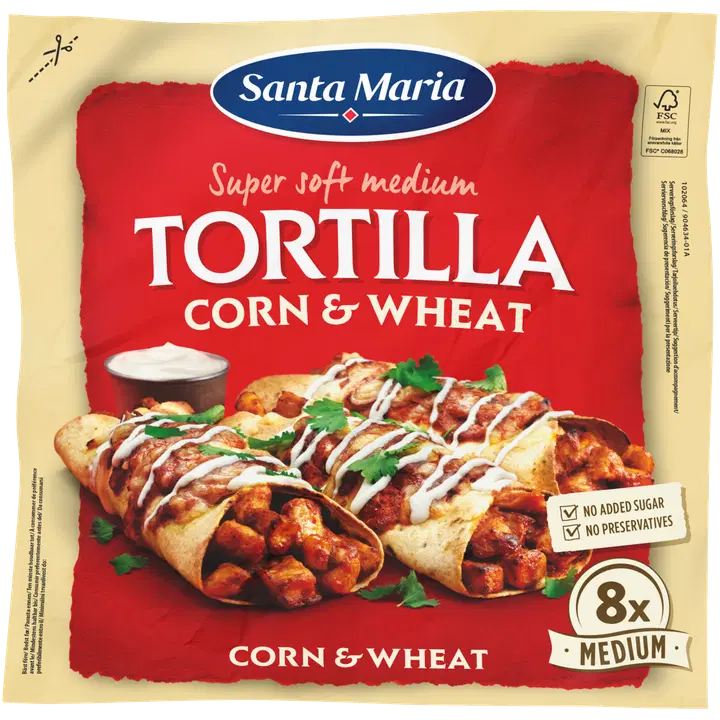 Santa Maria Tortilla Corn & Wheat Medium 8 kpl, 336 g