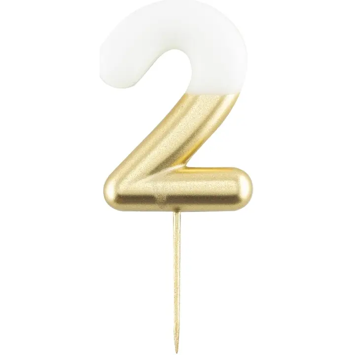 Kynttilä numero 2 valko-kultainen