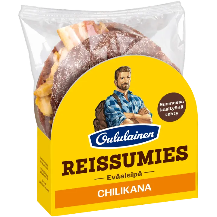 Oululainen Reissumies Eväsleipä Chilikana 135g, täytetty täysjyväruisleipä kana-pekoni-chili