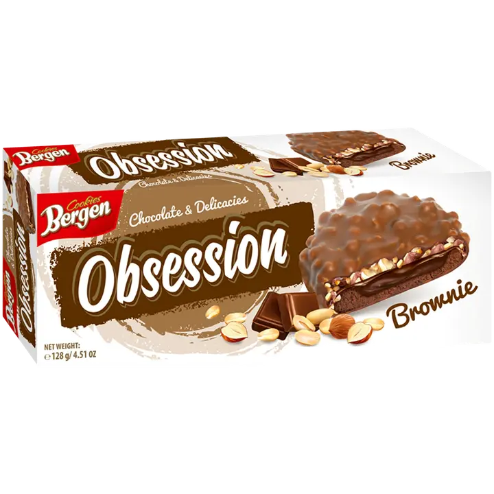 Bergen Cookies Obsession suklaakuorrutettu täytekeksi Brownie 128 g