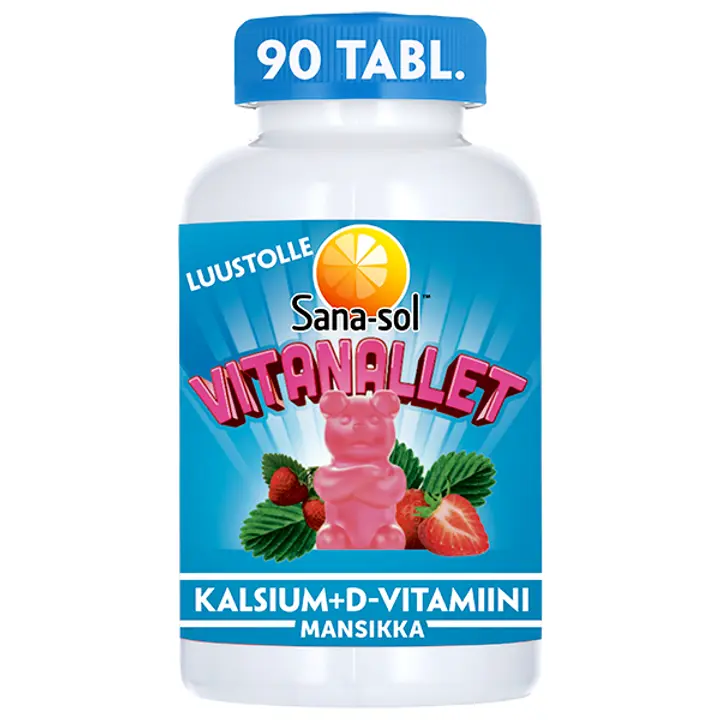 Sana-sol Vitanallet kalsium+D-vitamiini mansikanmakuinen 90kpl/270g