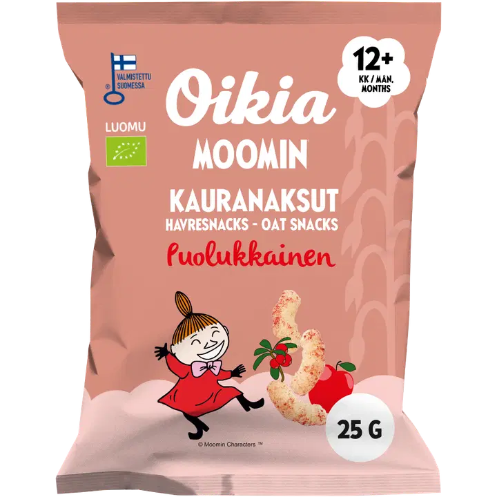 Oikia Moomin Luomukauranaksu puolukkainen 25g 12kk