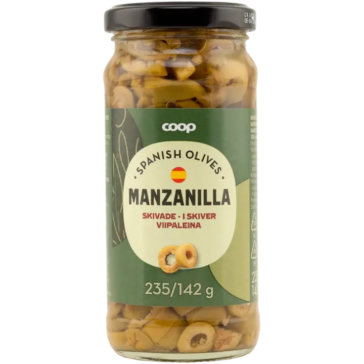 Coop Manzanilla vihreät viipaloidut oliivit 235/142 g
