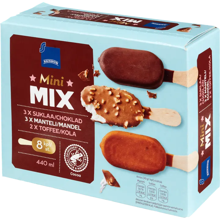 Rainbow 320g Mini Mix jäätelöpuikot 8kpl