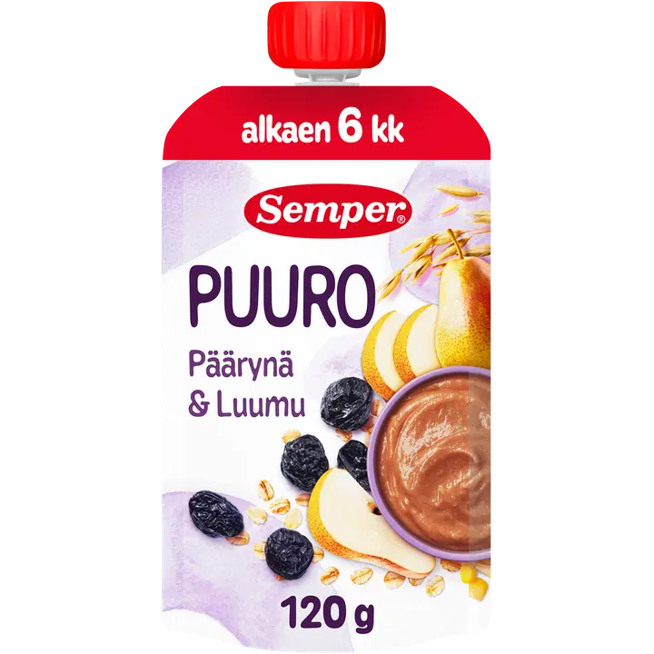 Semper Puuro Päärynä & luumu 6kk käyttövalmis lastenpuuro 120g
