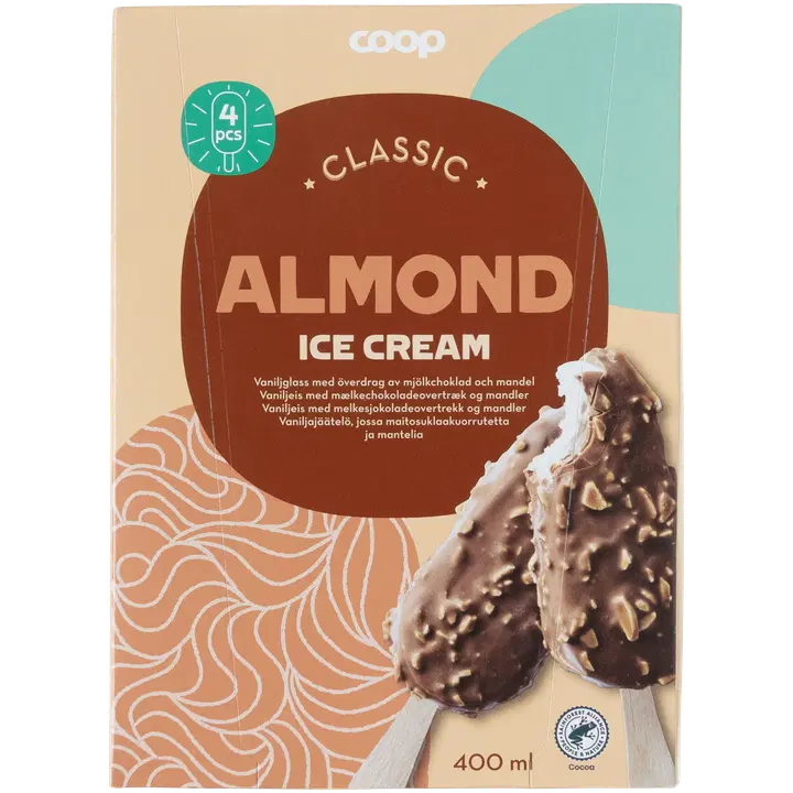 Coop Almond jäätelöpuikko 4 kpl 400 ml/268 g
