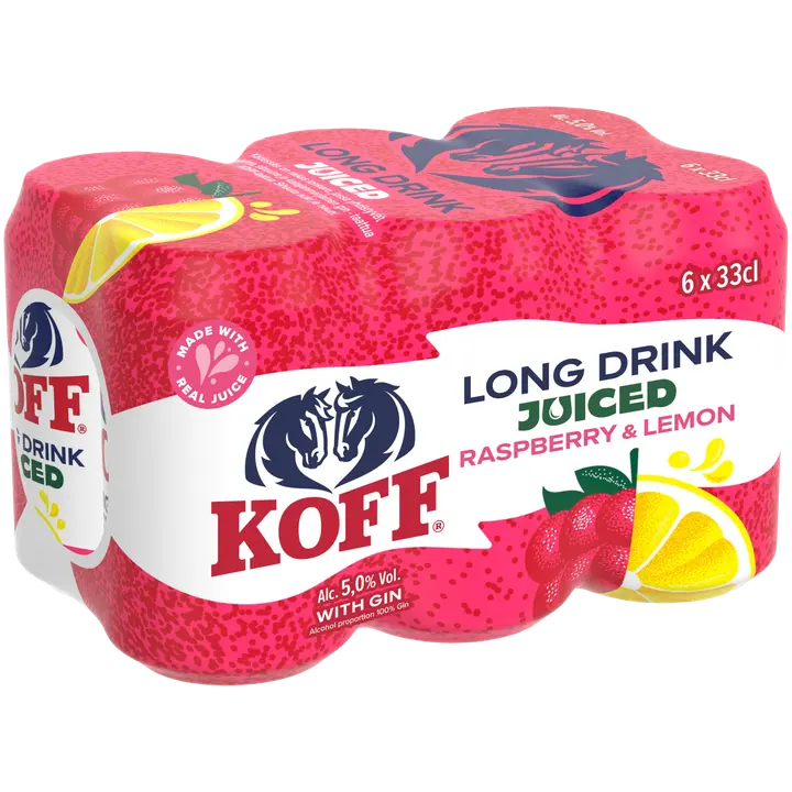 6-pack Koff Long Drink Juiced Raspberry-Lemonlong drink 5,0 % tölkki 0,33 L