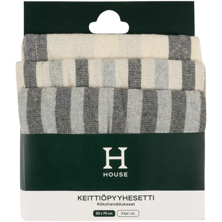 House keittiöpyyhe 3 kpl Kuala, Iskander, Seberang luonnonvalkoinen/harmaa/vaaleansininen