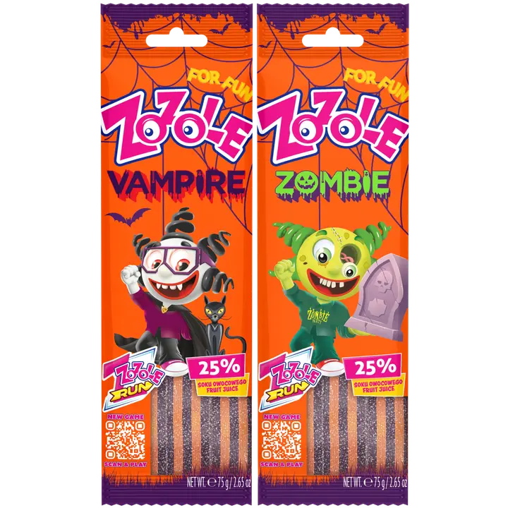 Mieszko Zozole Halloween Vampire & Zombie kirpeitä hedelmänmakuisia remmimakeisia 75 g