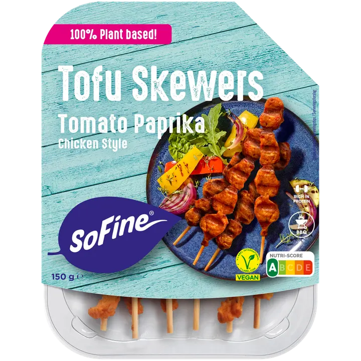 SoFine Tofu Skewers chicken style tomaatti-paprika vegaaninen 150g