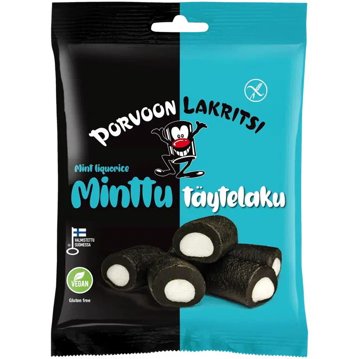 Porvoon Lakritsi Gluteeniton täytelakritsi minttu150g mintunmakuinen täytelakritsi
