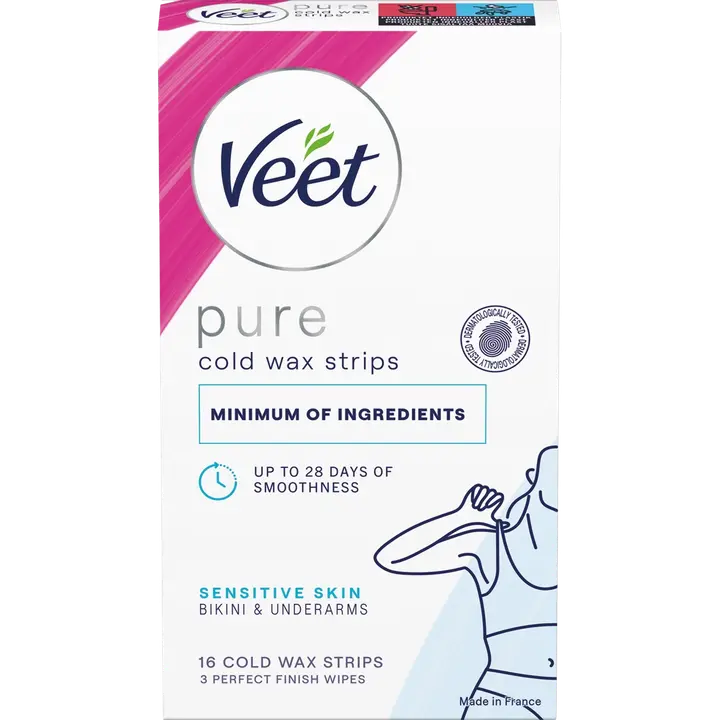 Veet Pure kylmävahaliuskat bikini ja kainalo Herkkä iho 16kpl