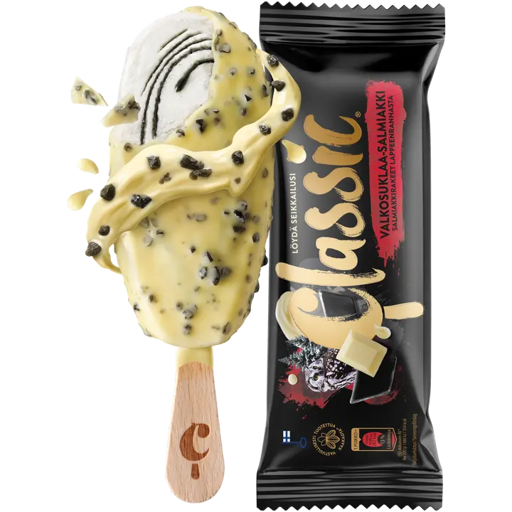 Classic Valkosuklaa-Salmiakki kermajäätelöpuikko 74g/100ml