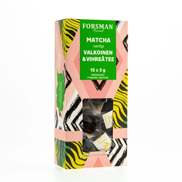 Forsman Pyramid Matcha Vanilja maustettu vihreä ja valkoinen tee 15x3g