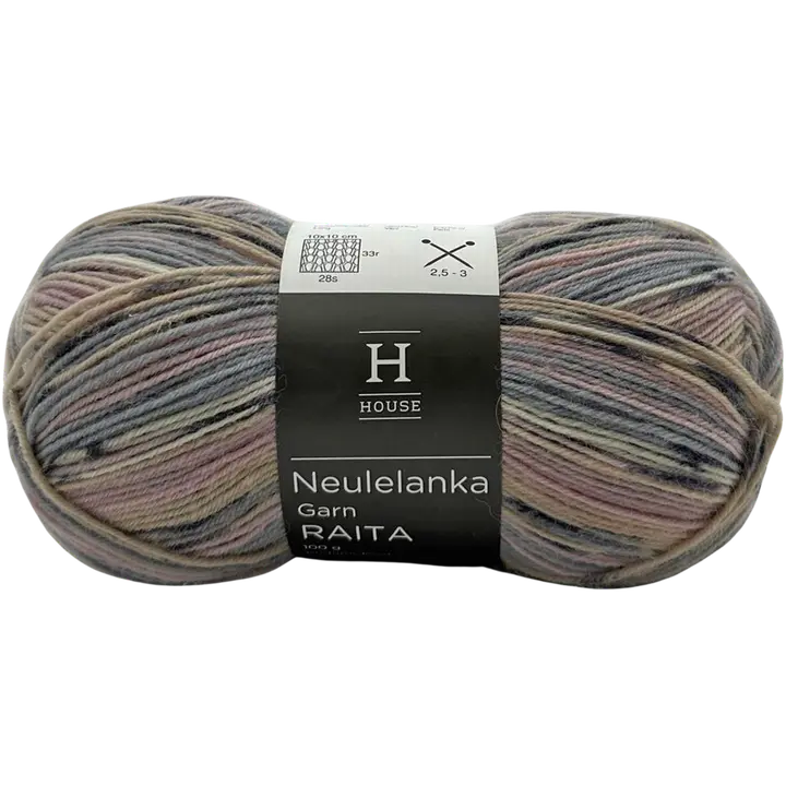 House sukkalanka Raita-kuvio 100 g pastellivärit Pink/grey/white/beige 82452