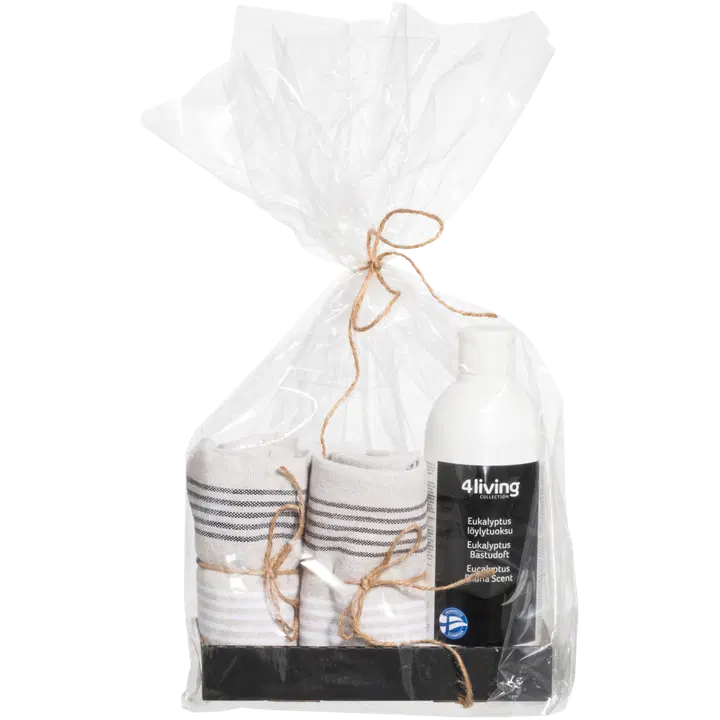 4Living lahjapakkaus tuoksu 500 ml & laudeliinat 60x50 cm 2kpl Eucalyptus setti