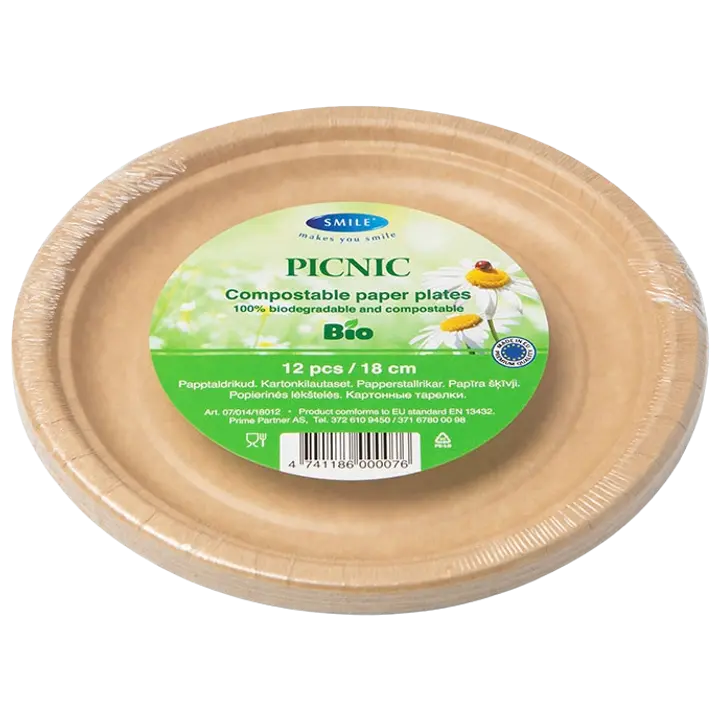 Smile papptaldrikud Picnic 18cm 12tk