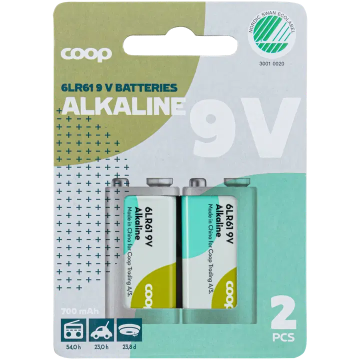 Coop alkaliska batterier 9V/6LR61 2 st