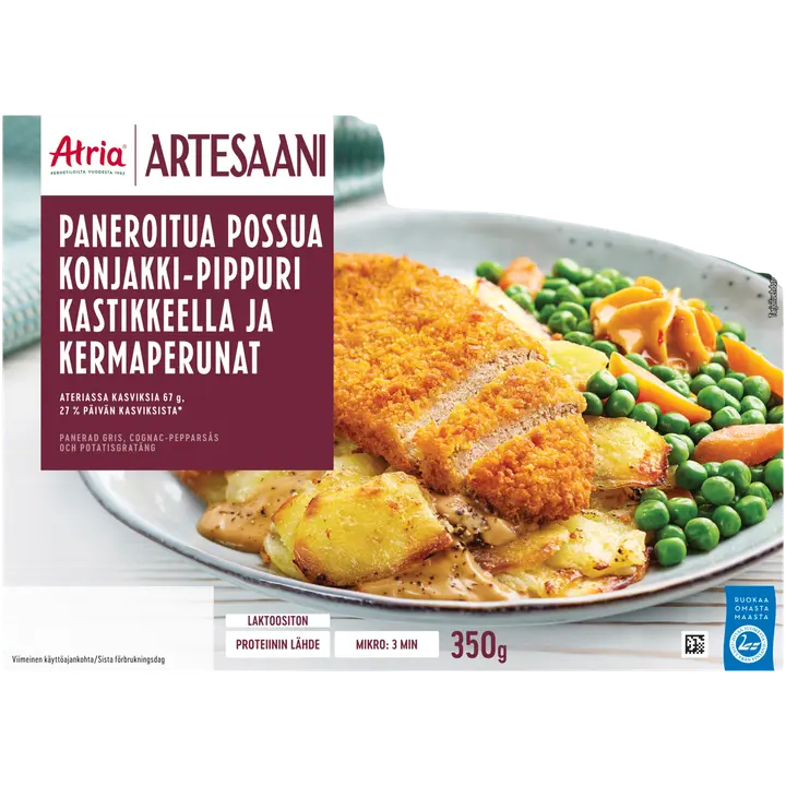 Atria Artesaani Paneroitua Possua Konjakki-Pippurikastikkeella ja Kermaperunat 350g