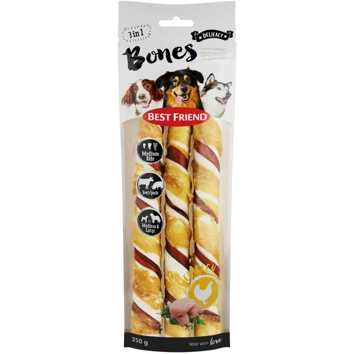 Best Friend Bones 3in1 nauta-possu-kana rulla 250g