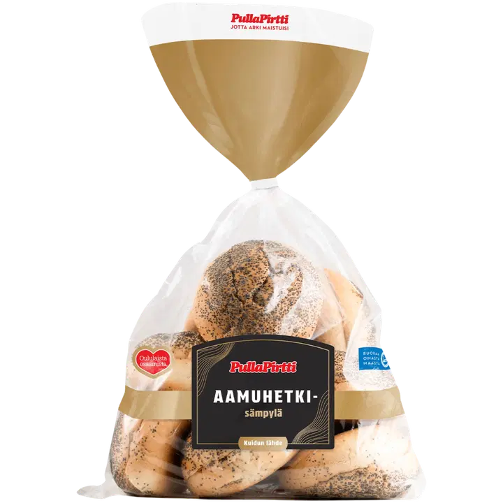 Pulla-Pirtti Aamuhetki-sämpylä 8/400g halkaistu laktoositon kuidun lähde vehnäsämpylä