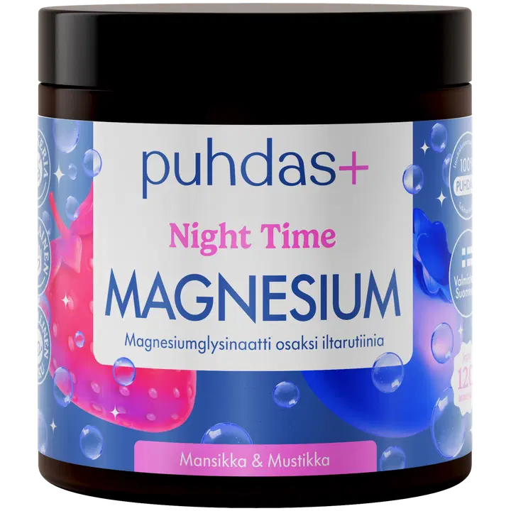 Puhdas+ Night Time Magnesiumjauhe mansikka-mustikka 80 g