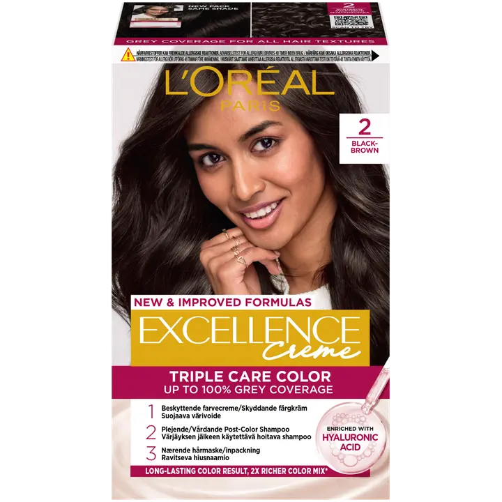 L'Oréal Paris Excellence Creme 2 Black Brown Mustanruskea kestoväri 1kpl