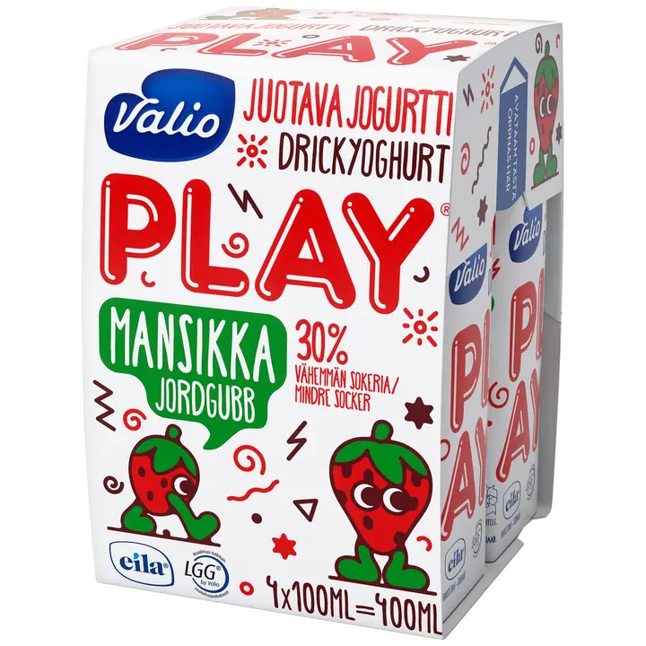 Valio Play® juotava jogurtti 4x100 ml mansikka laktoositon