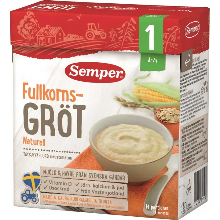 Semper Täysjyväpuuro maustamaton 1v puurojauhe 470g